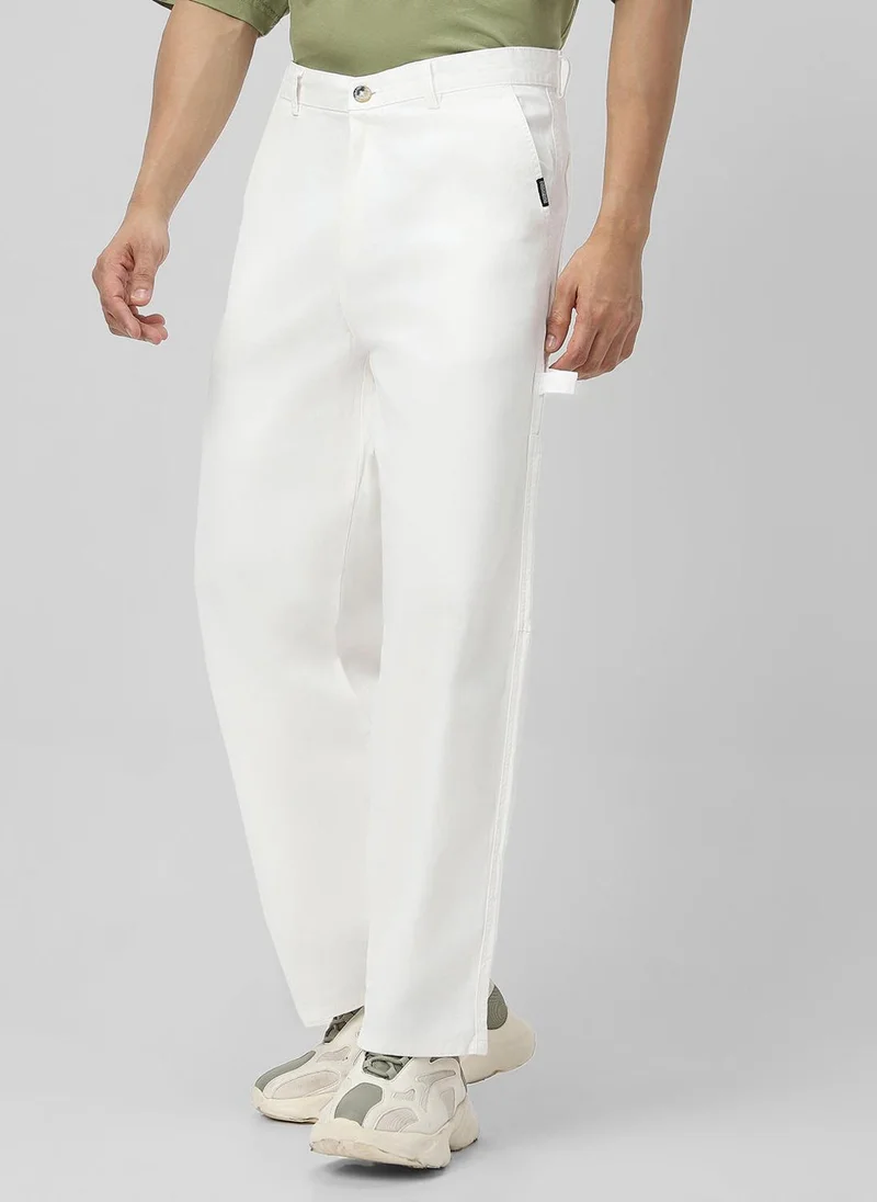 Urbano Fashion  Urbano Fashion Men's White Loose Baggy Fit Solid Carpenter Trouser Pant with 5 Pockets Non-Stretchable for Men | Best Price UAE